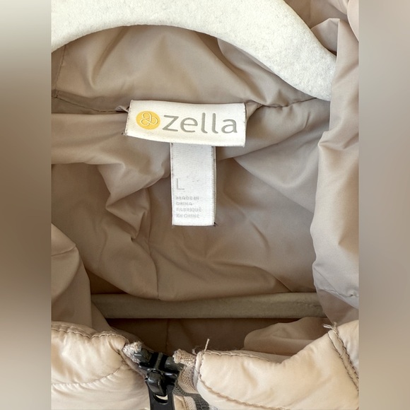 Zella City Dweller Longline Primaloft Quilted Cream Puffer Hooded Coat Jacket L - Picture 5 of 12